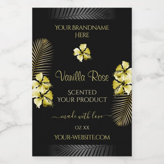 トロピカルブラック金ゴールド商品ラベルハワイアン花 フードラベル (シングルラベル)