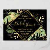 トロピカルブラック&金ゴールドエレガントブライダルシャワー 箔招待状 (正面)