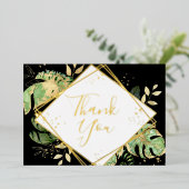 トロピカルブラック&金ゴールド幾何学的サンキューカード 箔招待状 (立ち正面)
