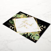 トロピカルブラック&金ゴールド幾何学的サンキューカード 箔招待状 (回転した状態)