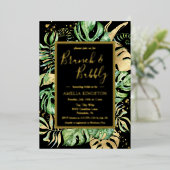 トロピカルブランチバブリーブラック&金ゴールドブライダルシャワー 箔招待状 (立ち正面)