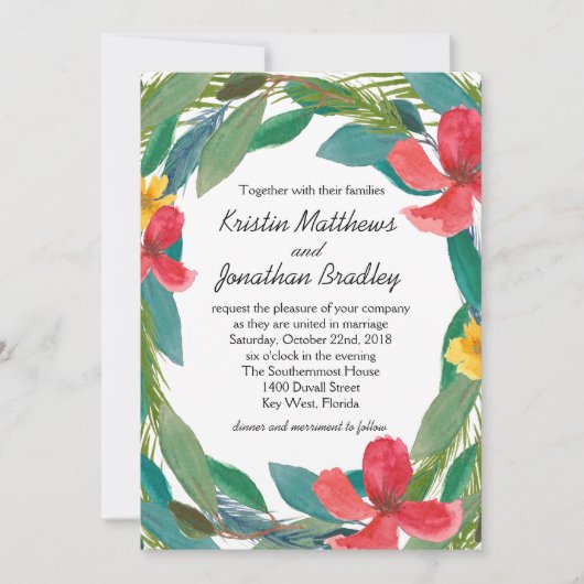 トロピカルブリスウォーターカラー結婚フローラ 招待状 (正面)