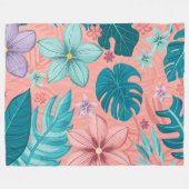 トロピカルブリスフローラ、パステル離れス&フラワー フリースブランケット (正面(横))