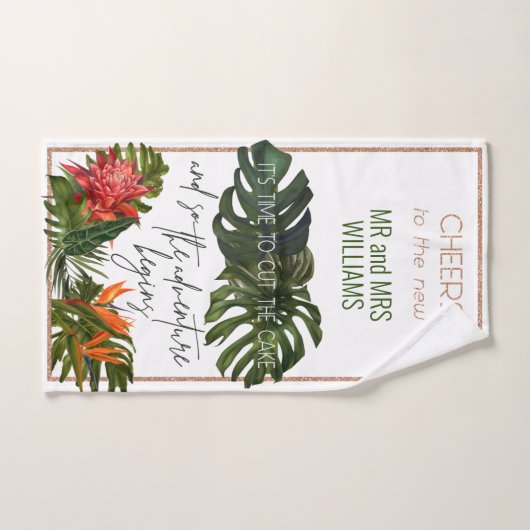 トロピカルブリーズラッシュフローラ結婚のケーキを切る ハンドタオル (ハンドタオル)