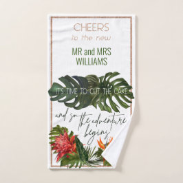 トロピカルブリーズラッシュフローラ結婚のケーキを切る ハンドタオル