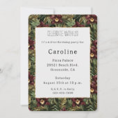 トロピカルブルガンディレッドオーキッドフローラ誕生日 招待状 (正面)