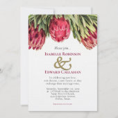 トロピカルブルゴーニュピンクキングプロテア結婚フローラ 招待状 (正面)