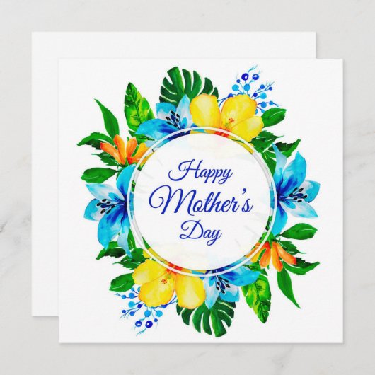 トロピカルブルーとイエローフローラハッピーマザーズデー シーズンカード (正面/裏面)