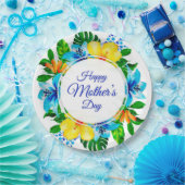 トロピカルブルーとイエローフローラハッピーマザーズデー ペーパープレート (パーティー)