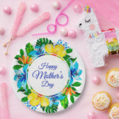 トロピカルブルーとイエローフローラハッピーマザーズデー ペーパープレート (パーティー)