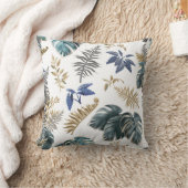 トロピカルブルーとゴールデン離れズのパターン枕 クッション (ブランケット)