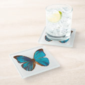 トロピカルブルーとターコイズジェムカラーバタフライ ガラスコースター (アングル)