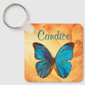 トロピカルブルーとターコイズジェムカラーバタフライ キーホルダー (正面)