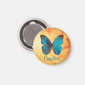 トロピカルブルーとターコイズジェムカラーバタフライ マグネット (正面/裏面)