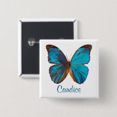 トロピカルブルーとターコイズジェムカラーバタフライ 缶バッジ (正面&裏面)