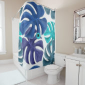 トロピカルブルーとパープルパーム シャワーカーテン (インサイチュ)