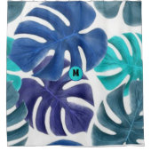 トロピカルブルーとパープルパーム シャワーカーテン (正面)