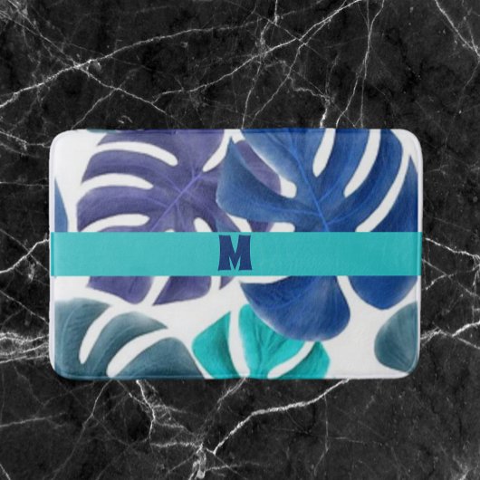 トロピカルブルーとパープルパーム バスマット