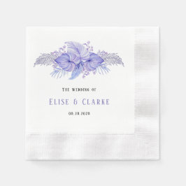 トロピカルブルーとパープル葉パームズ結婚の 縁ありカクテルナプキン