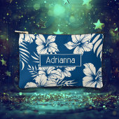 トロピカルブルーとホワイトフローラ アクセサリーポーチ