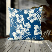 トロピカルブルーとホワイトフローラ クッション