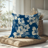 トロピカルブルーとホワイトフローラ クッション