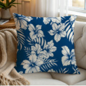 トロピカルブルーとホワイトフローラ クッション