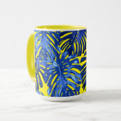 トロピカルブルーイエロージャングル葉カラフル マグカップ (正面左)