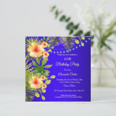 トロピカルブルーイエローハイビスカスフローラ誕生日 招待状 (スタンド正面)