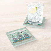 トロピカルブルーウォーターカラービーチ格言 ガラスコースター (アングル)