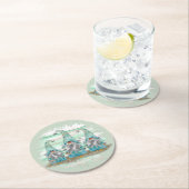 トロピカルブルーウォーターカラービーチ格言 ラウンドペーパーコースター (インサイチュ)