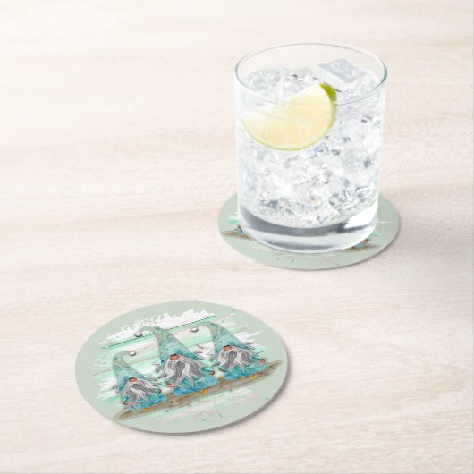 トロピカルブルーウォーターカラービーチ格言 ラウンドペーパーコースター (インサイチュ)