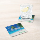 トロピカルブルーエキゾチックバハマビーチパームス スクエアペーパーコースター (インサイチュ)