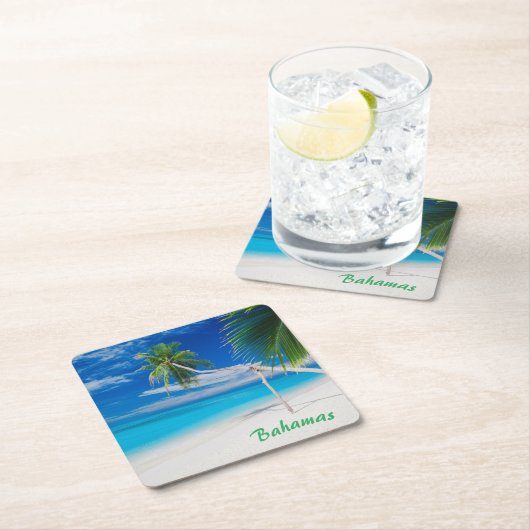 トロピカルブルーエキゾチックバハマビーチパームス スクエアペーパーコースター (インサイチュ)