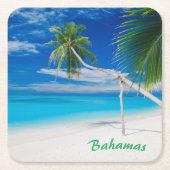 トロピカルブルーエキゾチックバハマビーチパームス スクエアペーパーコースター (正面)