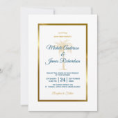 トロピカルブルーエレガント金ゴールドパームツリービーチ結婚式 招待状 (正面)