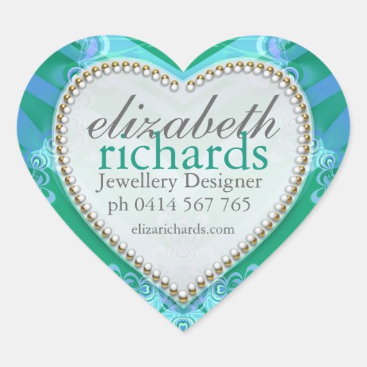 トロピカルブルーグリーン名前をカスタムするハートシール ハートシール (正面)