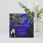 トロピカルブルーゴールドパームスパンパーニュ誕生日パーティー 招待状 (スタンド正面)