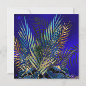 トロピカルブルーゴールドパームスパンパーニュ誕生日パーティー 招待状 (裏面)