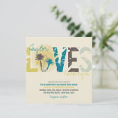 トロピカルブルーサンセットパームツリーズビーチ結婚式 招待状 (スタンド正面)