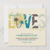 トロピカルブルーサンセットパームツリーズビーチ結婚式 招待状 (正面)