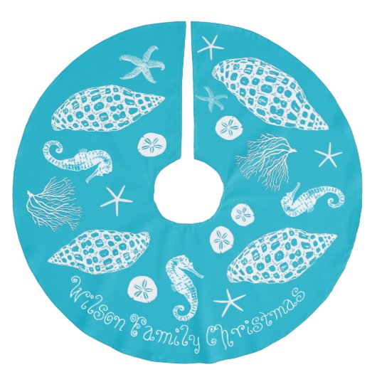 トロピカルブルーシーライフプリントカスタム文字 ブラッシュドポリエステルツリースカート (正面)