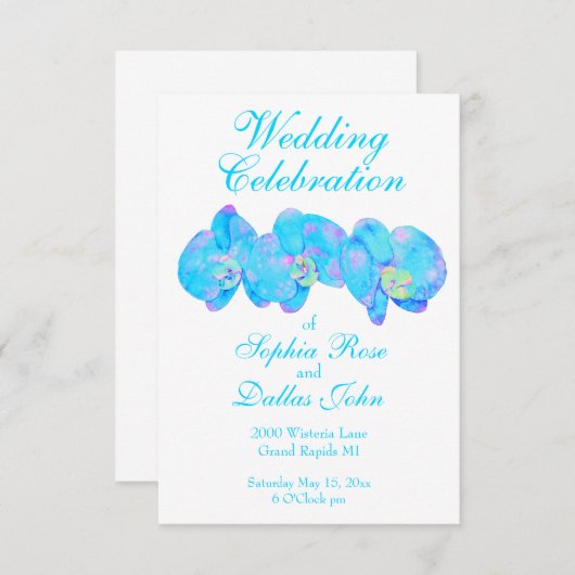 トロピカルブルーティール(緑がかった色)の水の色のオーキ絵画ッド 招待状 (正面/裏面)