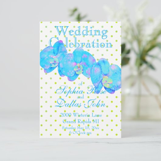 トロピカルブルーティール(緑がかった色)の水の色のオーキ絵画ッド 招待状 (スタンド正面)