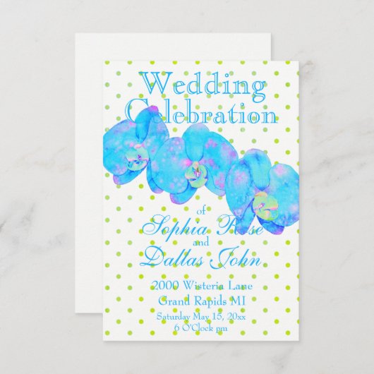 トロピカルブルーティール(緑がかった色)の水の色のオーキ絵画ッド 招待状 (正面/裏面)