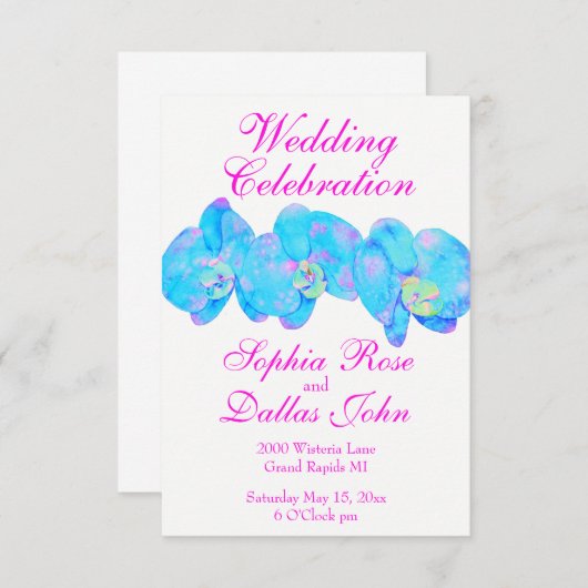 トロピカルブルーティール(緑がかった色)の水の色のオーキ絵画ッド 招待状 (正面/裏面)