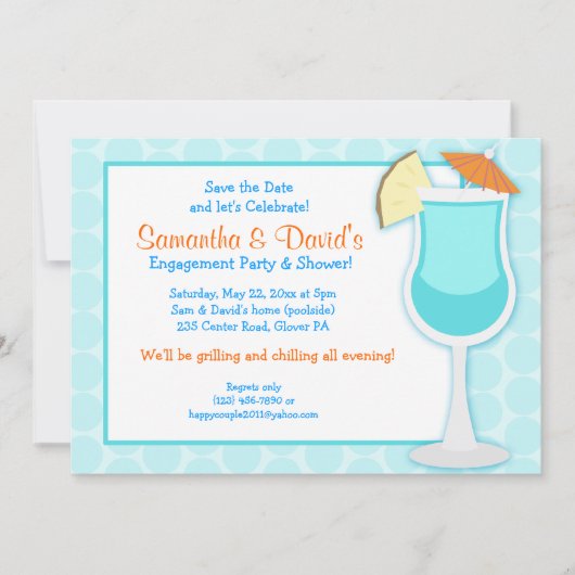 トロピカルブルードリンク5x7ブライダルシャワー招待状 セーブザデート (正面)