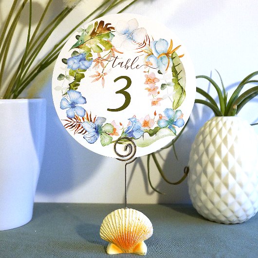 トロピカルブルーハイビスカスフラワーズリーステーブル番号 招待状