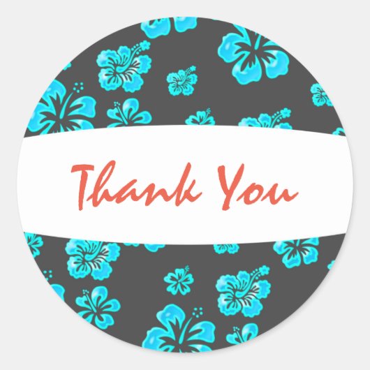 トロピカルブルーハイビスカスフラワーフローラシール ラウンドシール (正面)