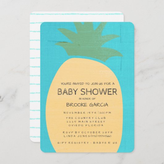 トロピカルブルーパイナップルベイビーシャワー招待状 招待状 (正面/裏面)